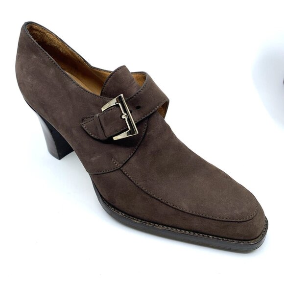 Faconnable Womens Buckle Pilgrim Shoes Brown Suede Size 6B Leather Vibram Sole - Picture 5 of 15